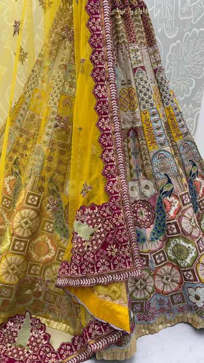 Yellow Pure Soft Gadwal Silk Heavy Embroidery Work Bridal Lehenga Choli