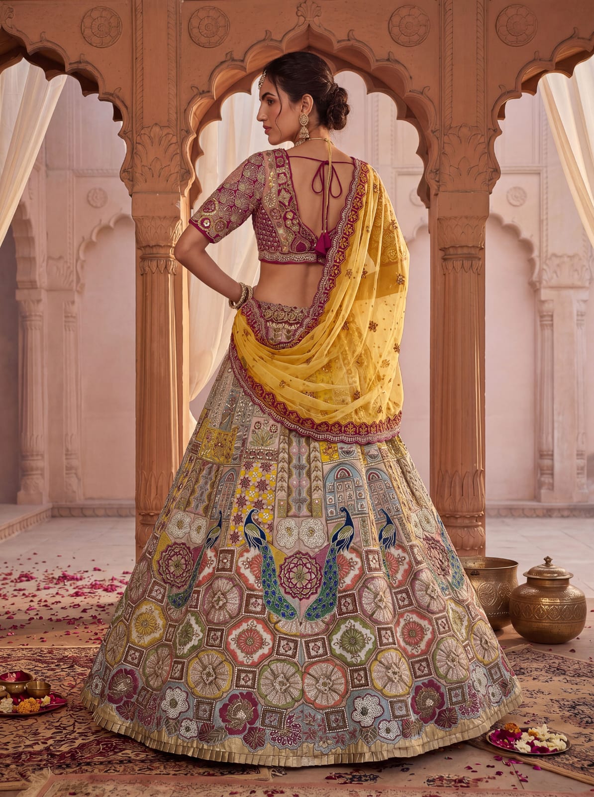Yellow Pure Soft Gadwal Silk Heavy Embroidery Work Bridal Lehenga Choli