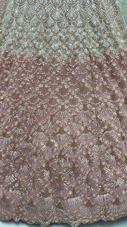 Pink Pure Heavy Net Sequins Sequins Zari Embroidery Work Net Bridal Lehenga Choli