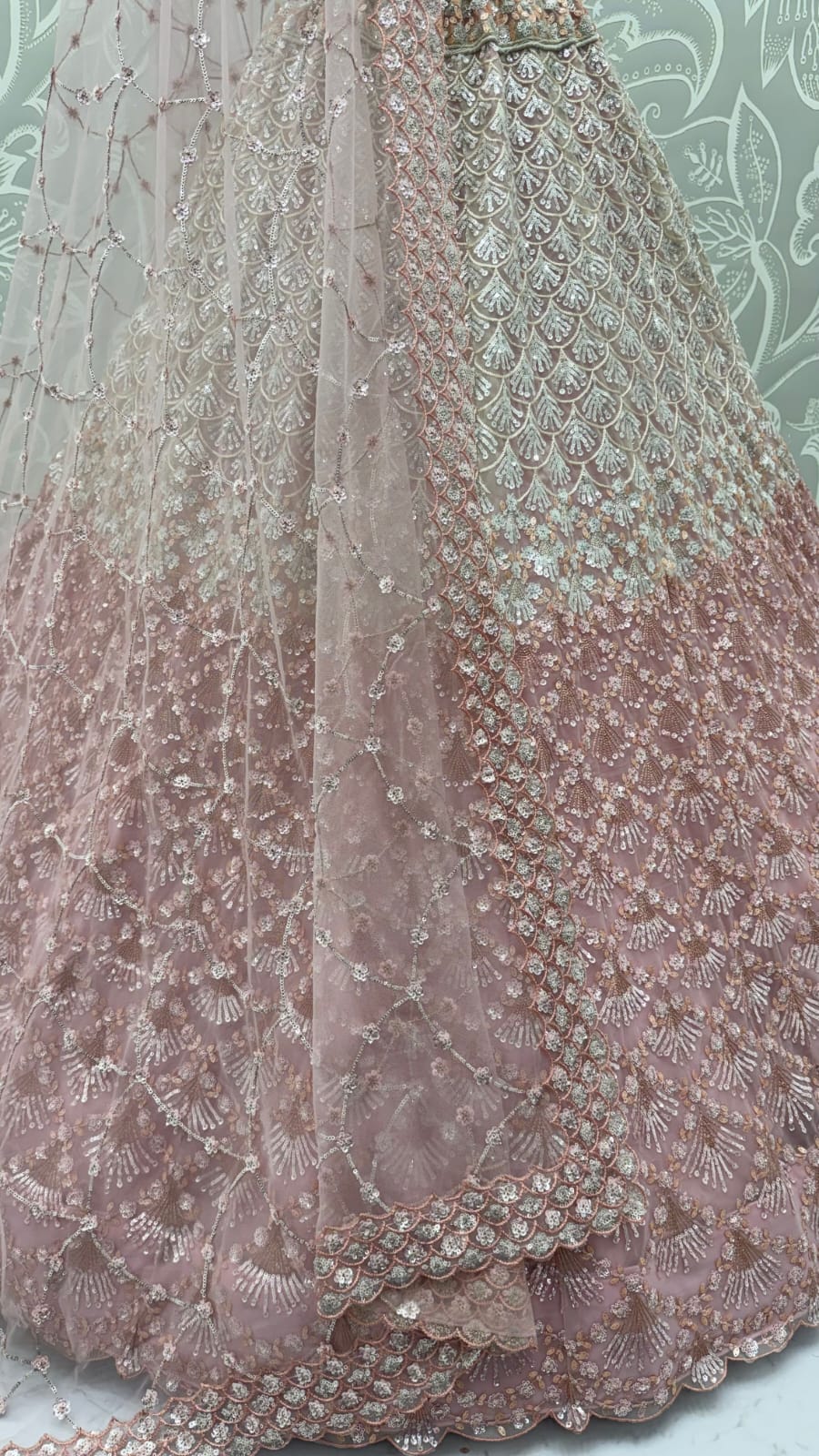 Pink Pure Heavy Net Sequins Sequins Zari Embroidery Work Net Bridal Lehenga Choli