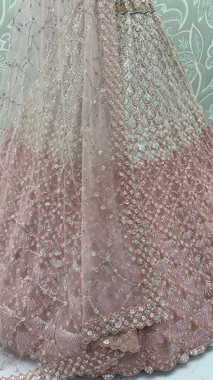 Pink Pure Heavy Net Sequins Sequins Zari Embroidery Work Net Bridal Lehenga Choli