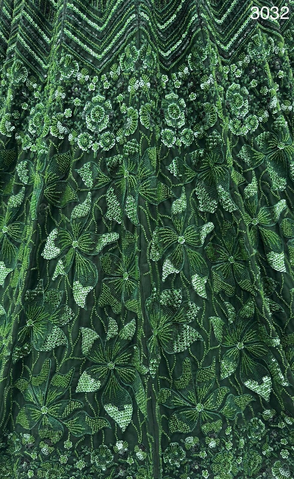 Green Pure Net Monochrome Sequins Bugle Beads Resham Thread Work Net Bridal Lehenga Choli