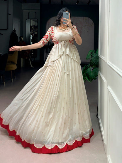 Off White Chocolate Silk Sequins and Thread Embroidery Work Co ord Lehenga Set