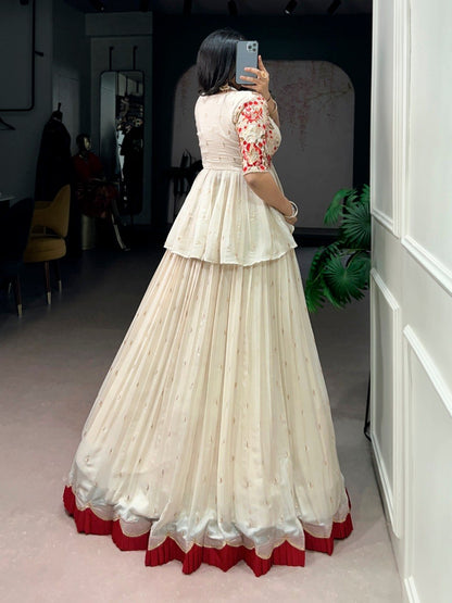 Off White Chocolate Silk Sequins and Thread Embroidery Work Co ord Lehenga Set