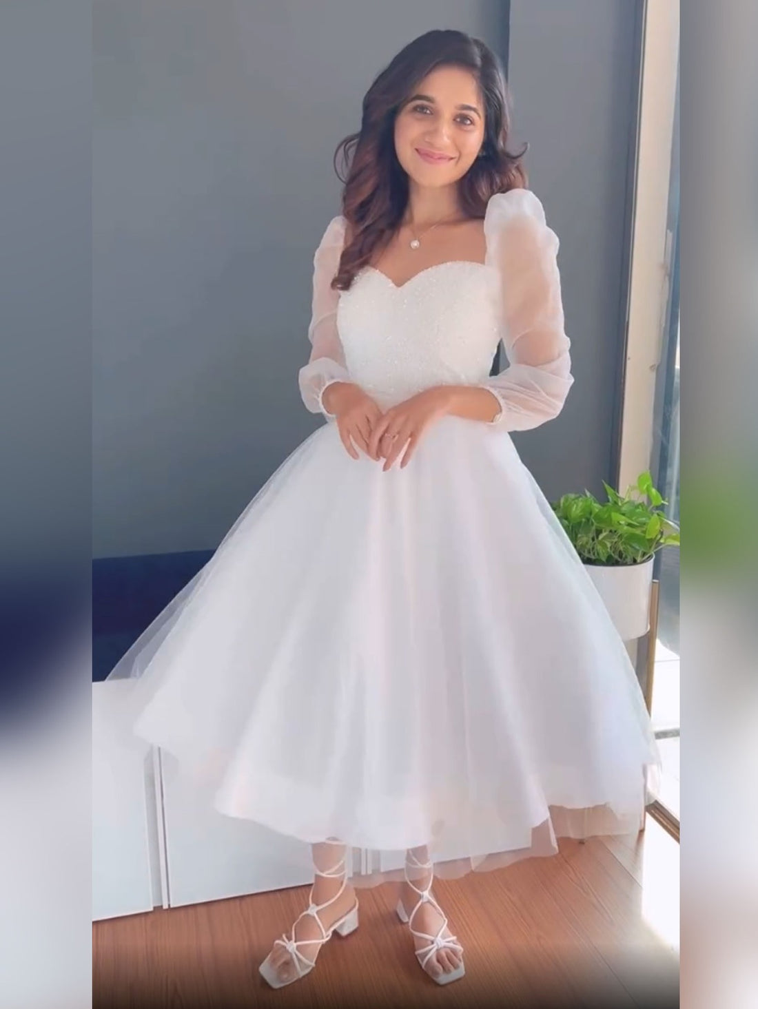 White Pure Soft Organza Silk Western Dress