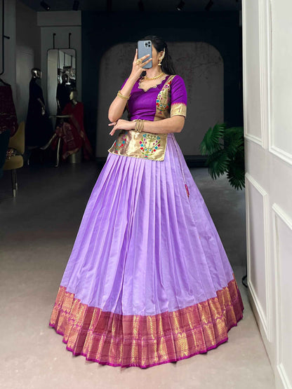 Lavender Pure Cotton Silk Zari Weaving Work Navratri Lehenga Choli