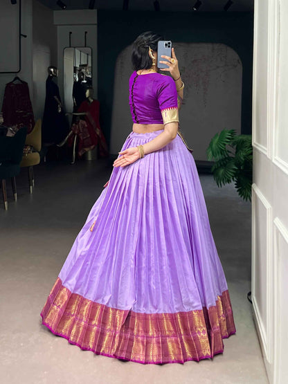 Lavender Pure Cotton Silk Zari Weaving Work Navratri Lehenga Choli