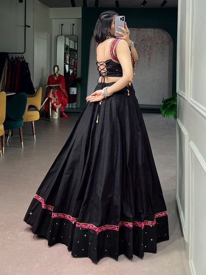 Black Pure Cotton with Mirror Work Navratri Lehenga Choli
