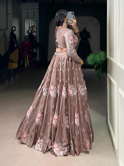 Onion Pure Fendi Sequins &amp; Thread Embroidery Work Co ord Lehenga Set