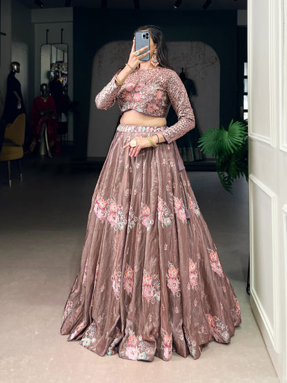 Onion Pure Fendi Sequins &amp; Thread Embroidery Work Co ord Lehenga Set