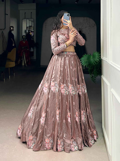 Onion Pure Fendi Sequins &amp; Thread Embroidery Work Co ord Lehenga Set