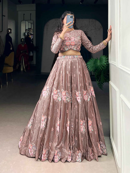 Onion Pure Fendi Sequins &amp; Thread Embroidery Work Co ord Lehenga Set
