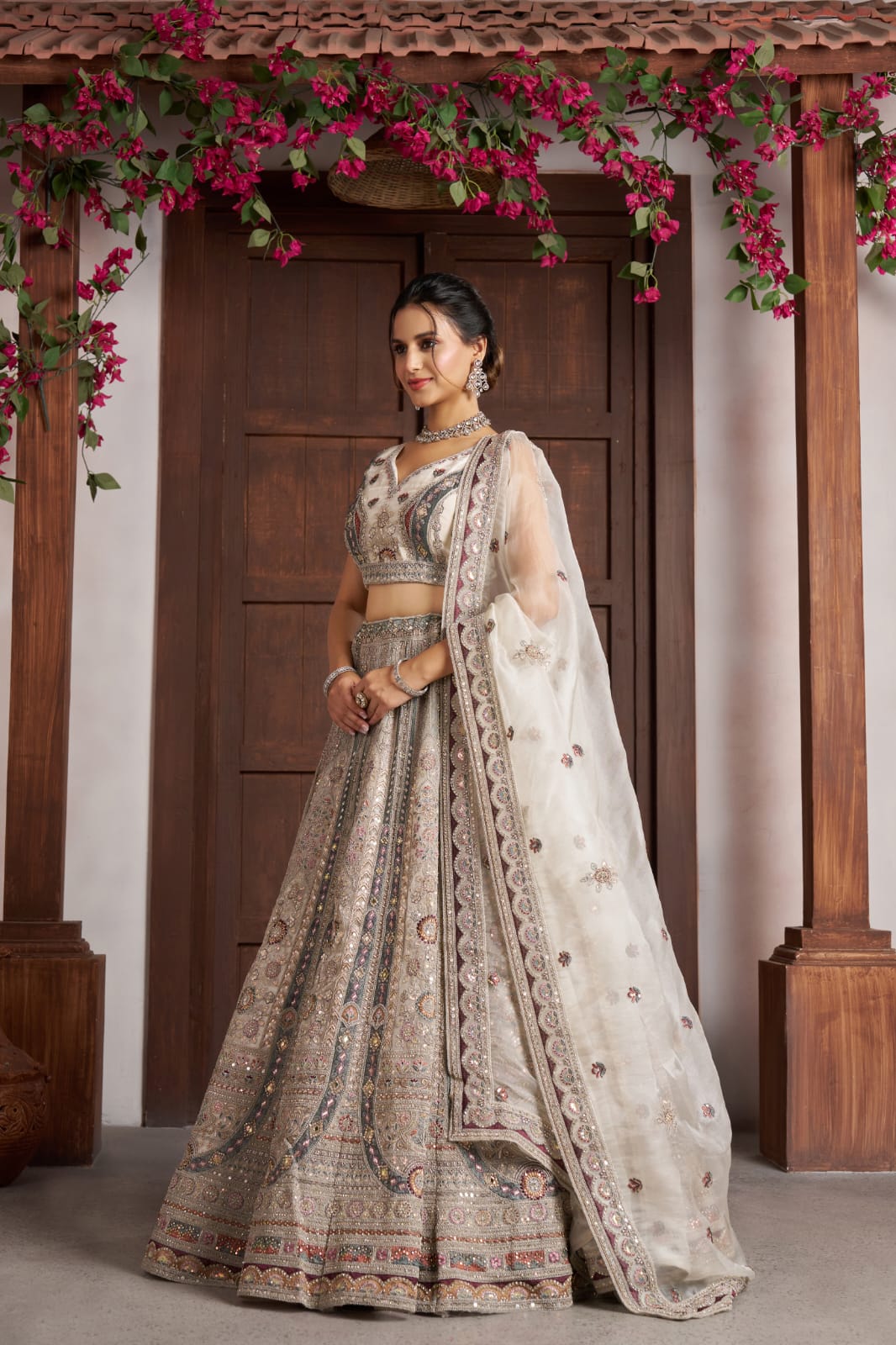 White Bridal Lehenga Choli with Tissue Dupatta