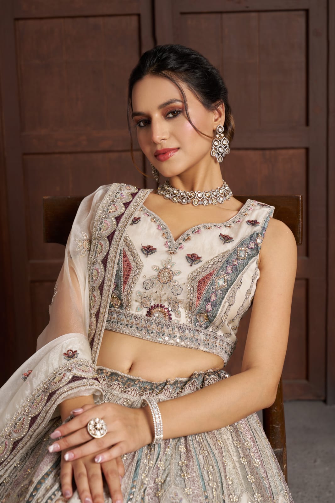 White Bridal Lehenga Choli with Tissue Dupatta