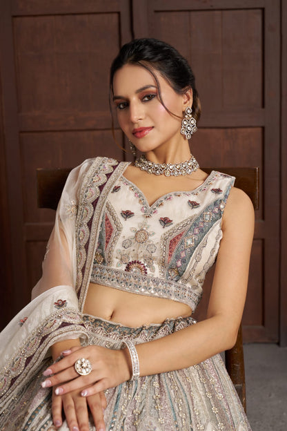White Bridal Lehenga Choli with Tissue Dupatta