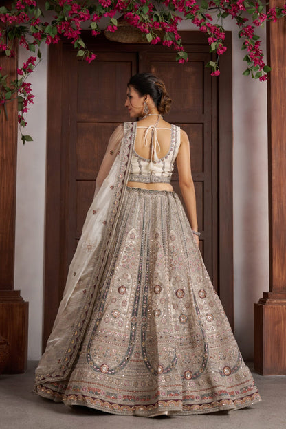 White Bridal Lehenga Choli with Tissue Dupatta