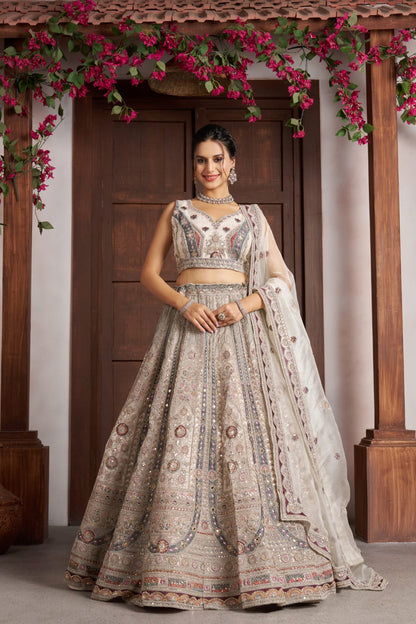 White Bridal Lehenga Choli with Tissue Dupatta