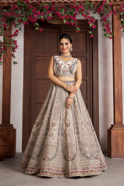 White Bridal Lehenga Choli with Tissue Dupatta