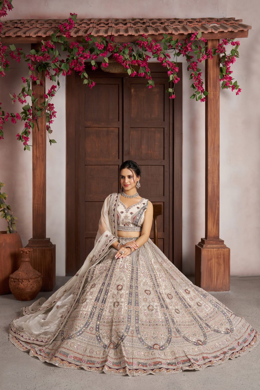 White Bridal Lehenga Choli with Tissue Dupatta