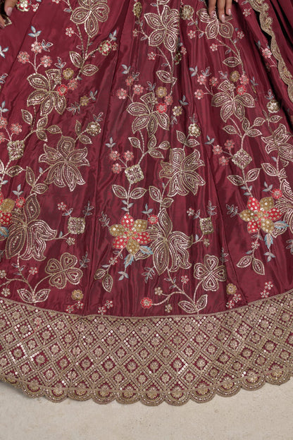 Rani Pink Crepe Silk Lehenga Choli with Floral Embroidery