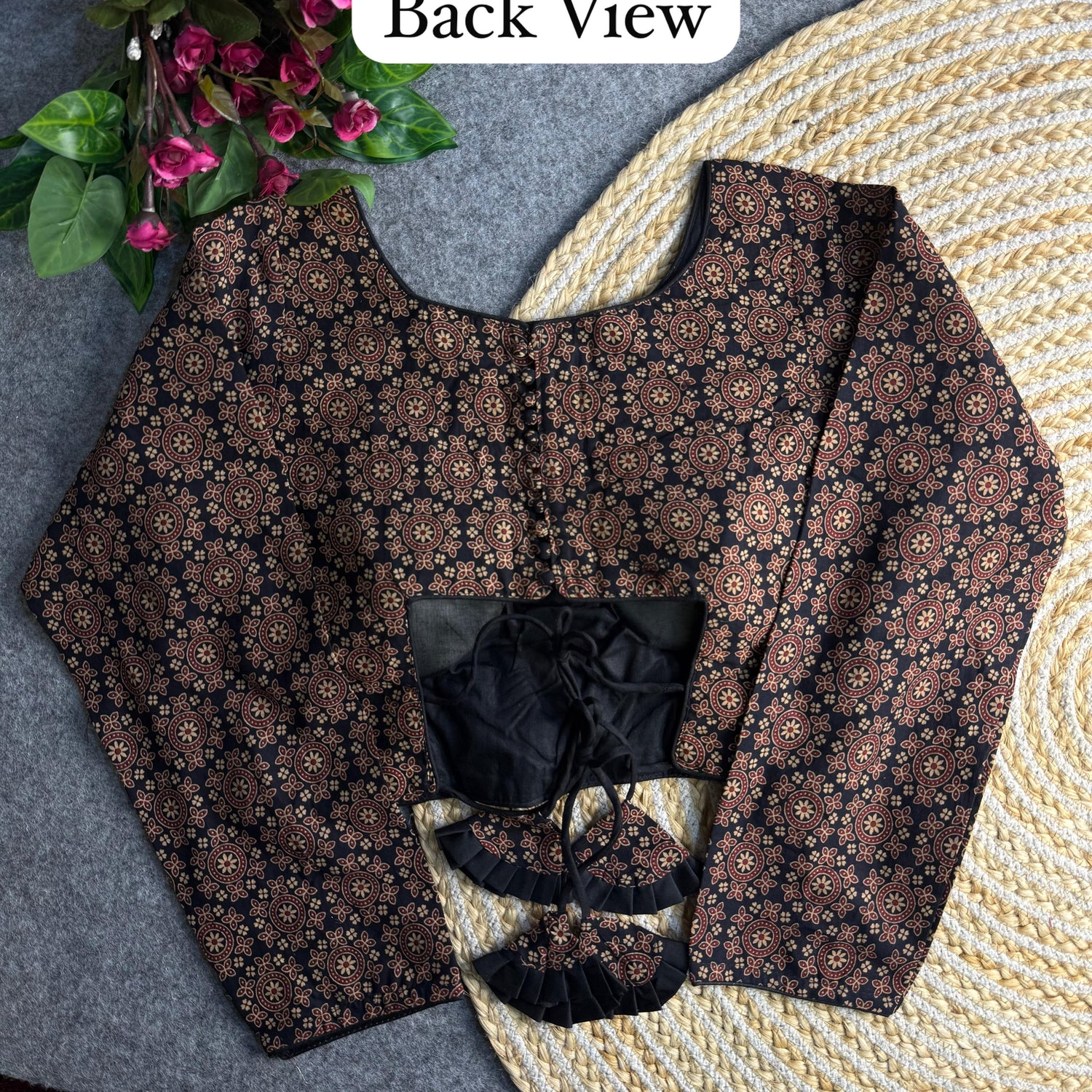 Black Pure Heavy Ajrakh Cotton Long Sleeves Blouse