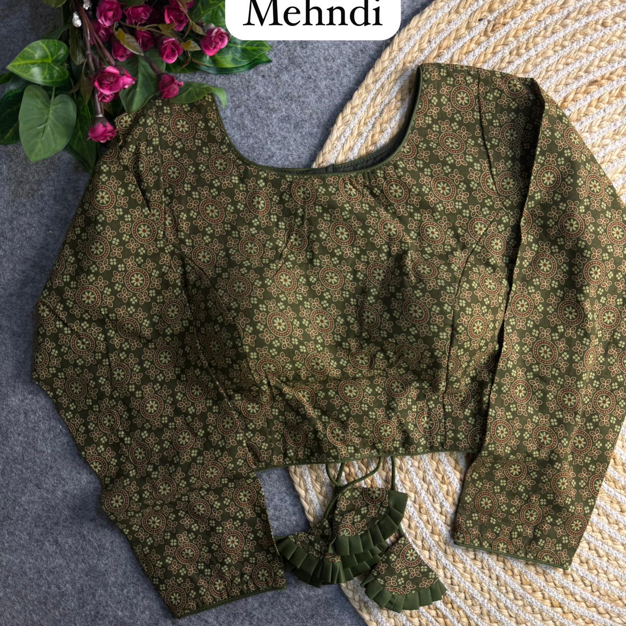 Mahendi Pure Heavy Ajrakh Cotton Long Sleeves Blouse