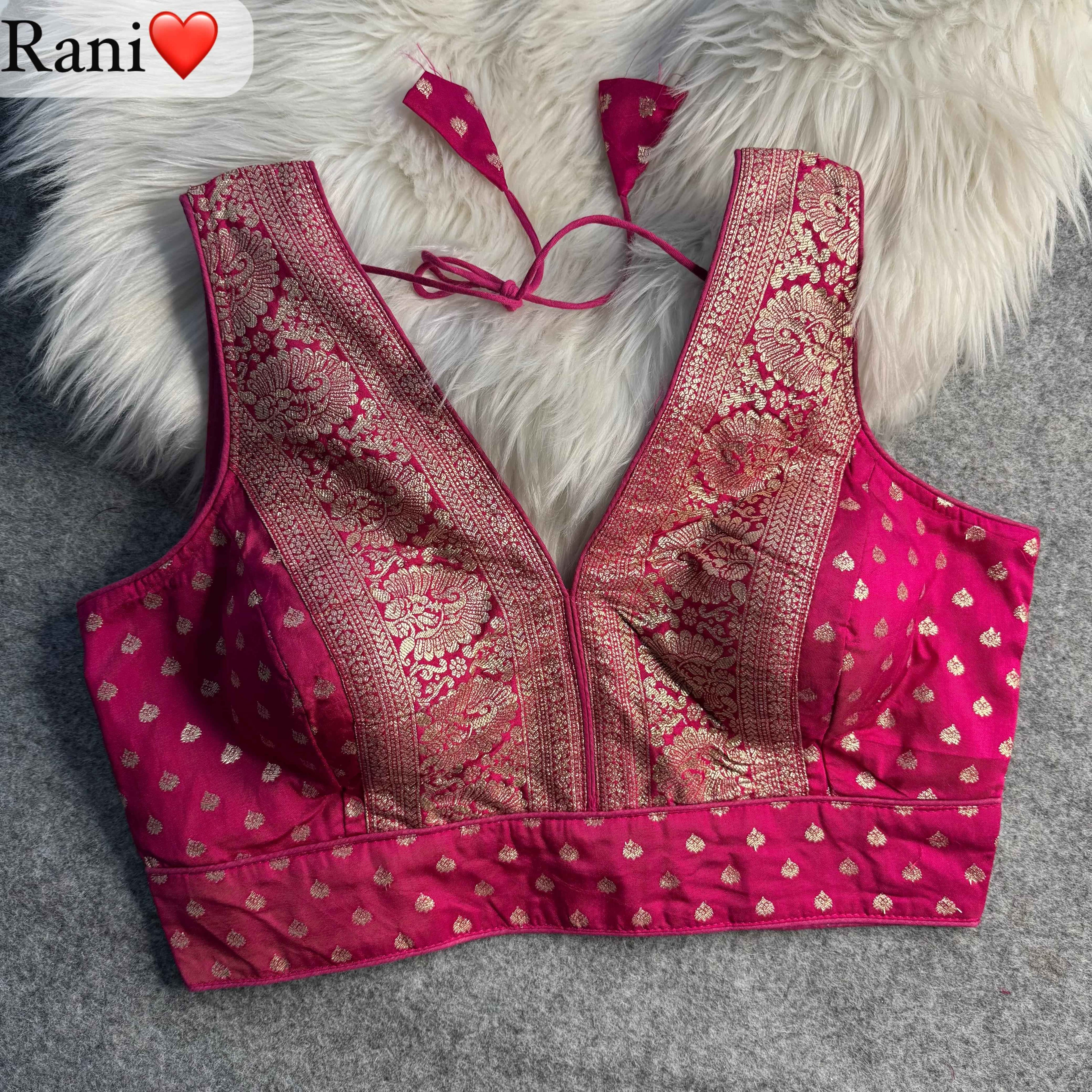 Rani Pure Dola Soft Mina Jari V Neck Heavy Banarasi Blouse