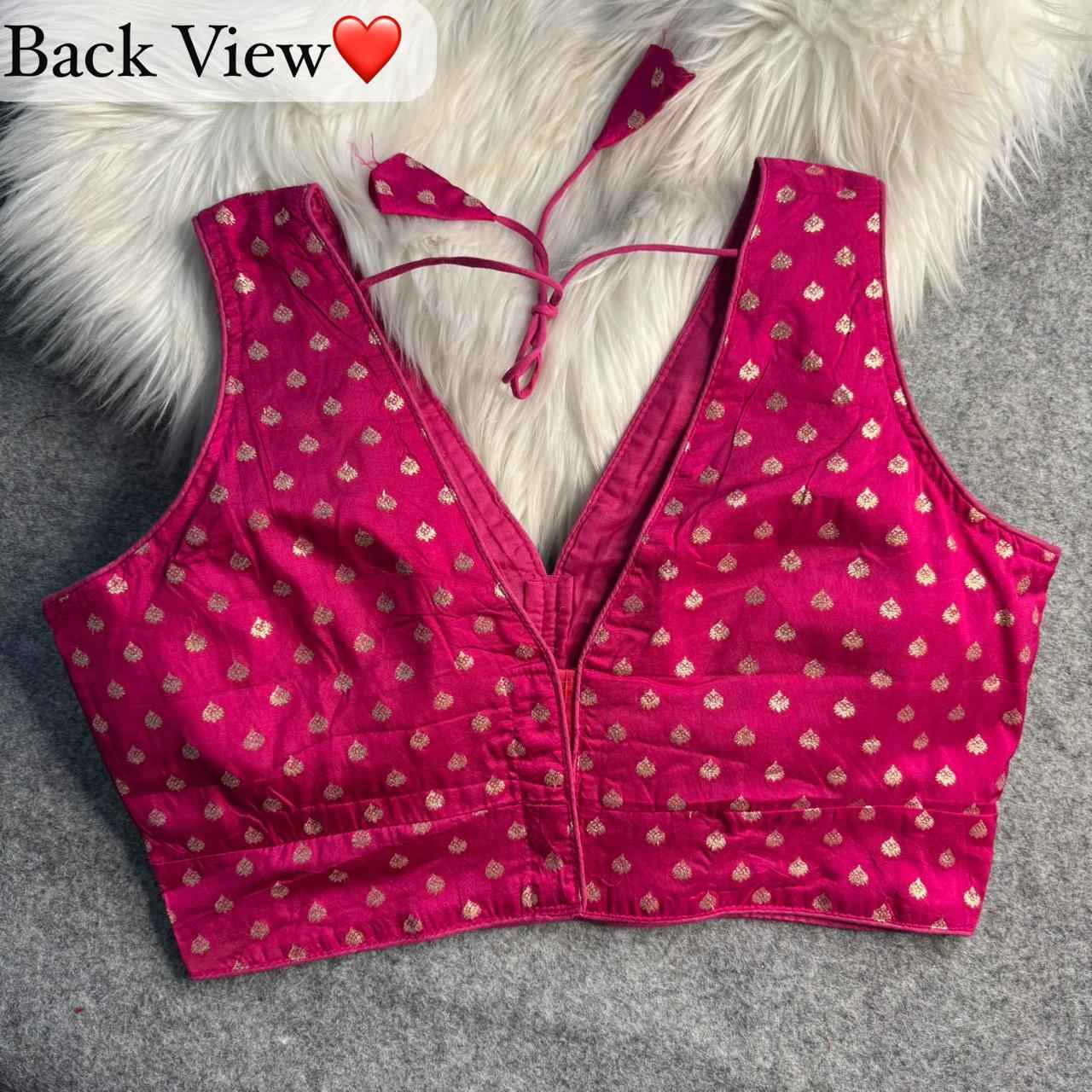 Rani Pure Dola Soft Mina Jari V Neck Heavy Banarasi Blouse