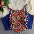 Blue Pure Cotton Heavy Thread + Kaudi & Hand Mirror Work Navratri Blouse