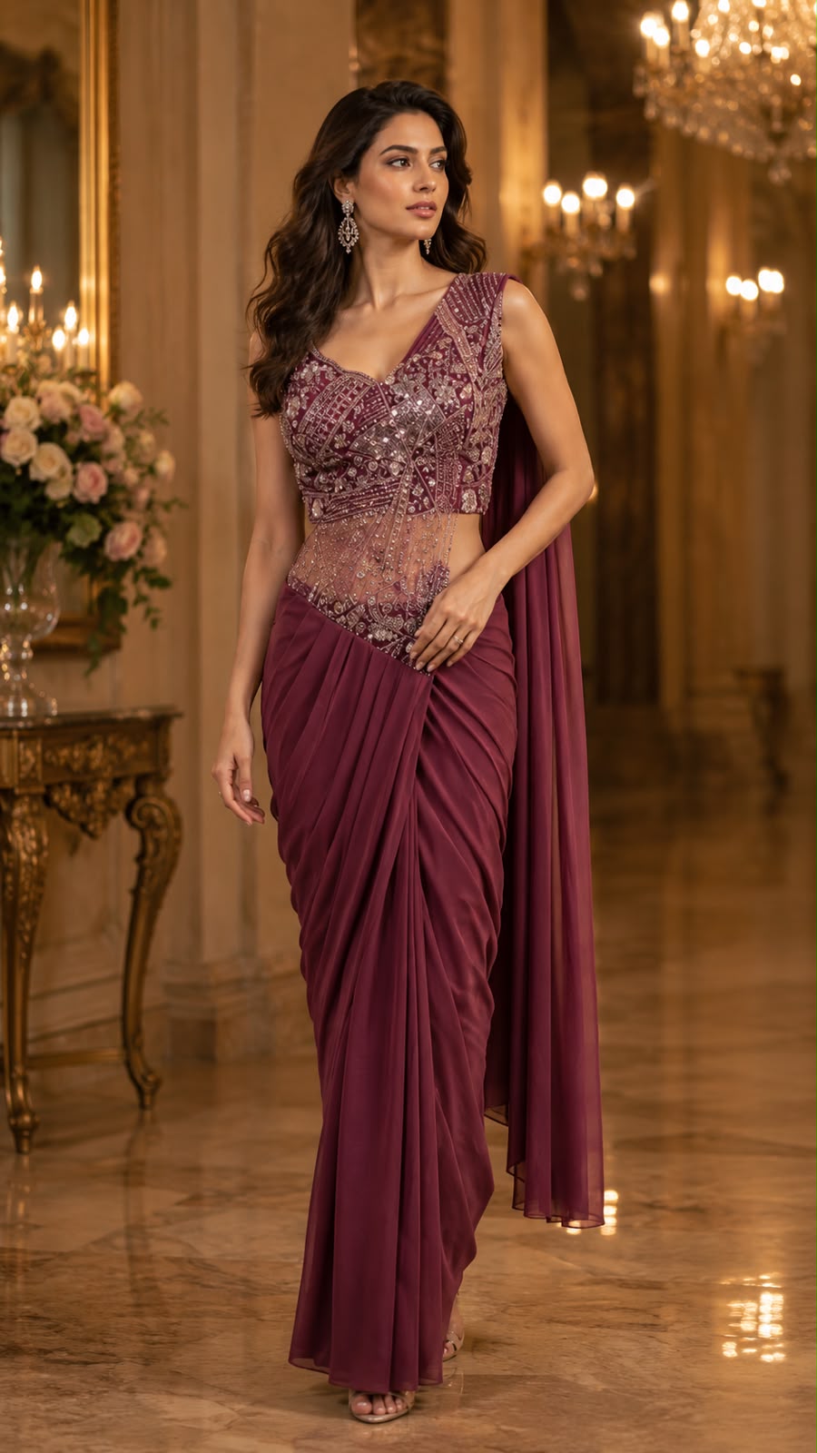 Red Pure Imported Lycra Silk Ready to Wear Saree
