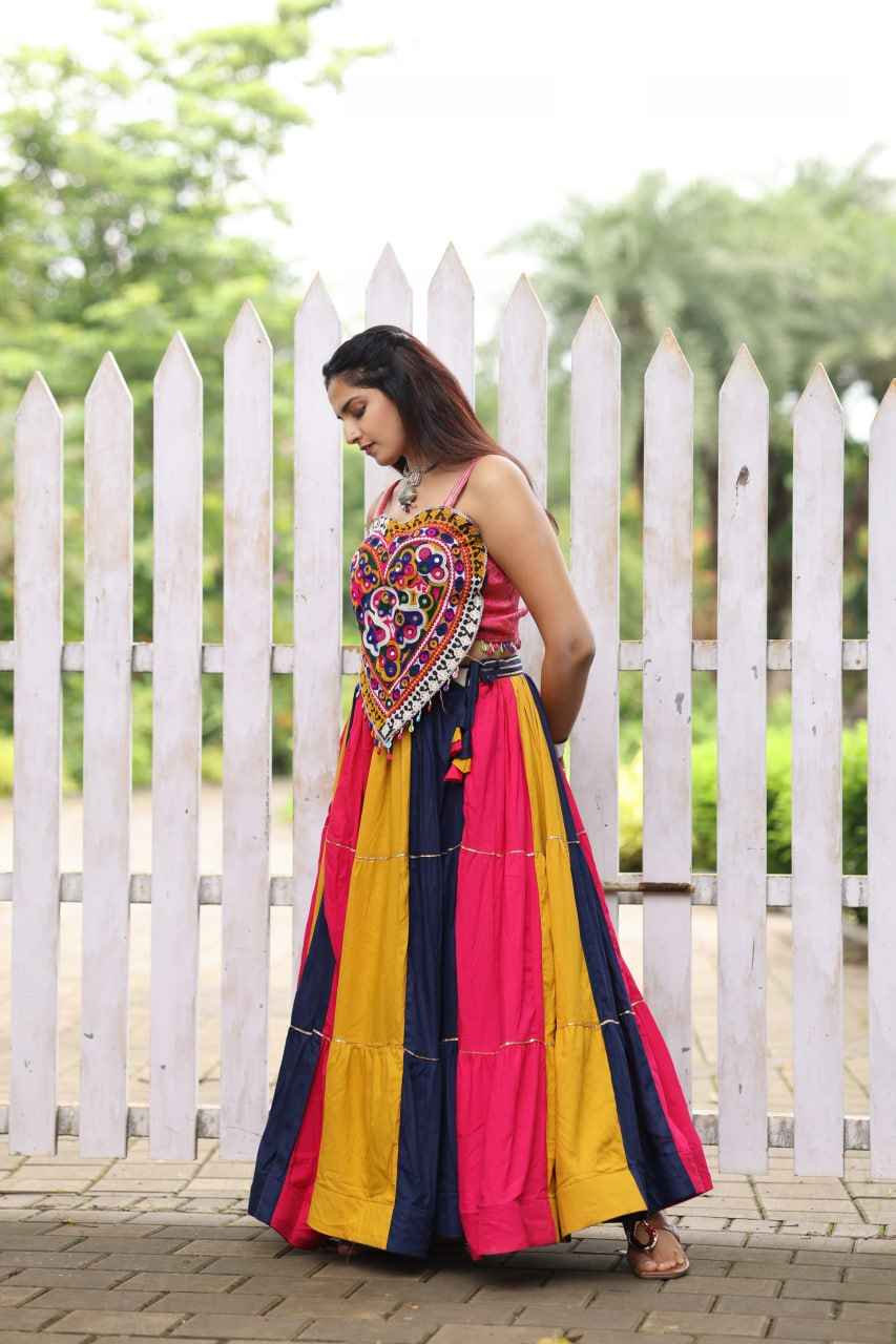 Multicolour Pure Rayon Cotton Kutchhi Work Navratri Lehenga Choli