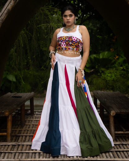 Multicolour Pure Pure Rayon Cotton Multi Coloured Navratri Lehenga Choli