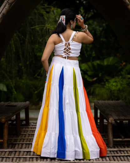 Multicolour Pure Pure Rayon Cotton Multi Coloured Navratri Lehenga Choli
