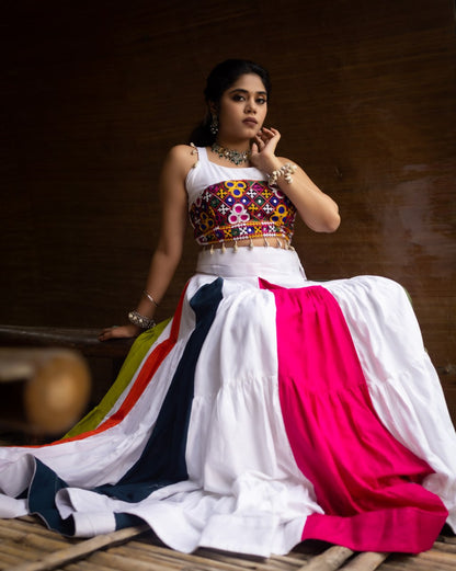 Multicolour Pure Pure Rayon Cotton Multi Coloured Navratri Lehenga Choli