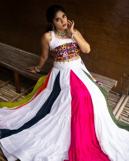 Multicolour Pure Pure Rayon Cotton Multi Coloured Navratri Lehenga Choli