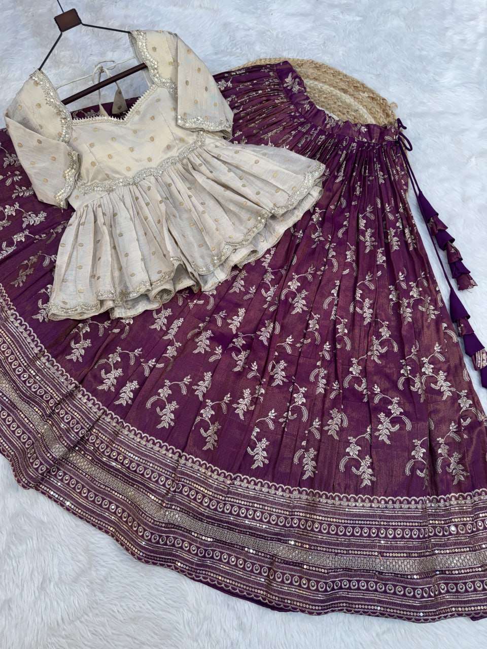 Wine Pure Dyeable Viscose Jacquard With Embroidered Sequins Work Lehenga Choli