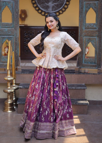 Wine Pure Dyeable Viscose Jacquard With Embroidered Sequins Work Lehenga Choli