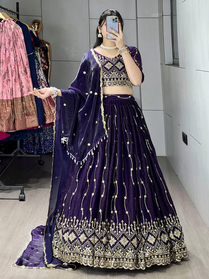 Purple Pure Fendy Satin Beads Embroidery Work Lehenga Choli