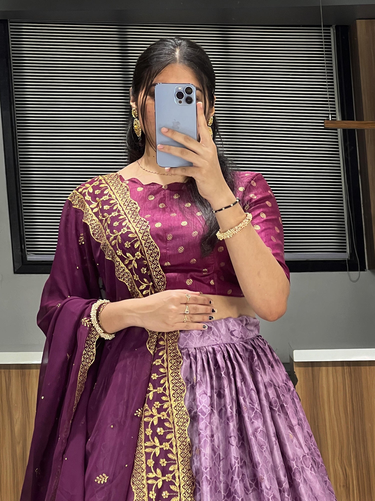 Wine Pure Soft Dola Silk Patola Kalamkari Lehenga Choli