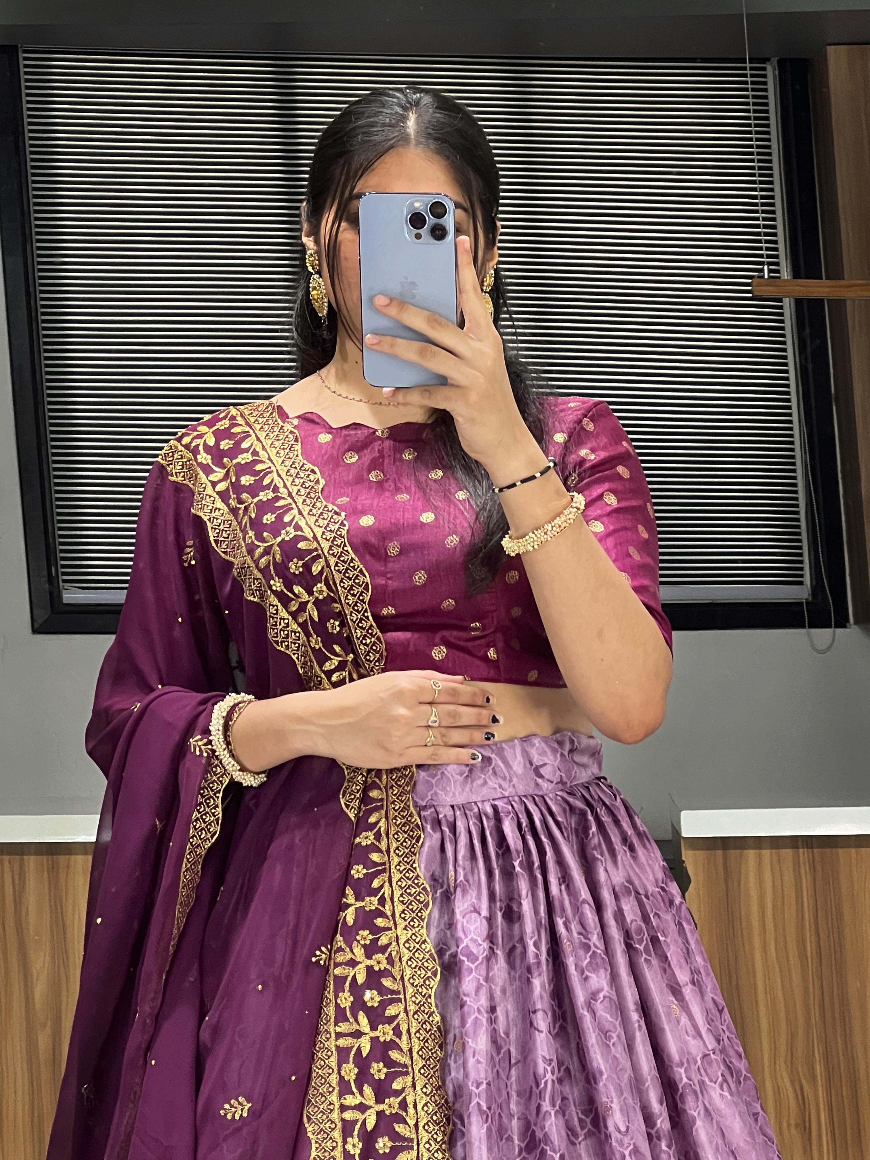 Wine Pure Soft Dola Silk Patola Kalamkari Lehenga Choli