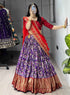 Purple Pure Soft Dola Silk Fully Kalamkari Printed Foil Work Lehenga Choli