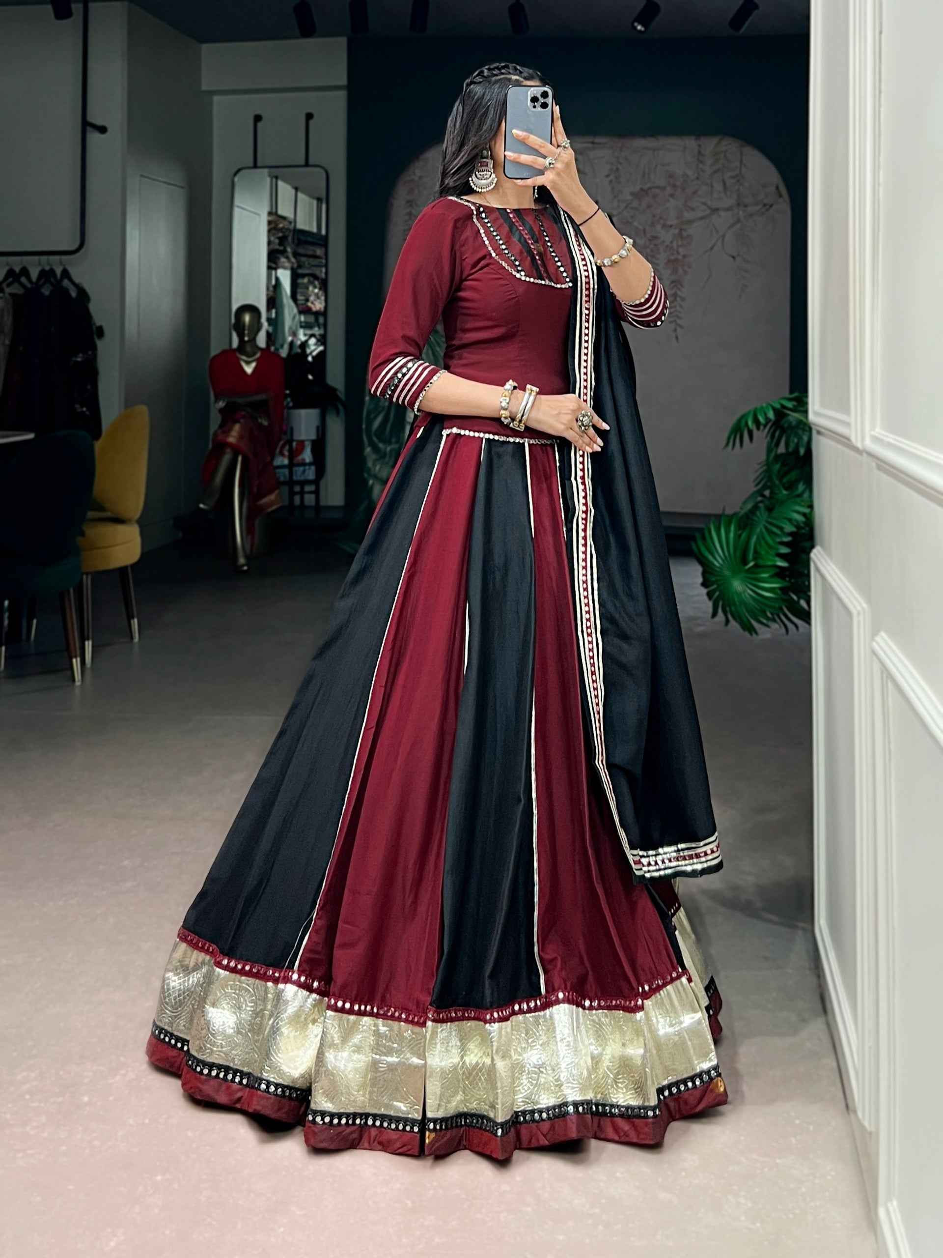 Multicolour Pure Chinon Silk Multi Coloured Navratri Lehenga Choli