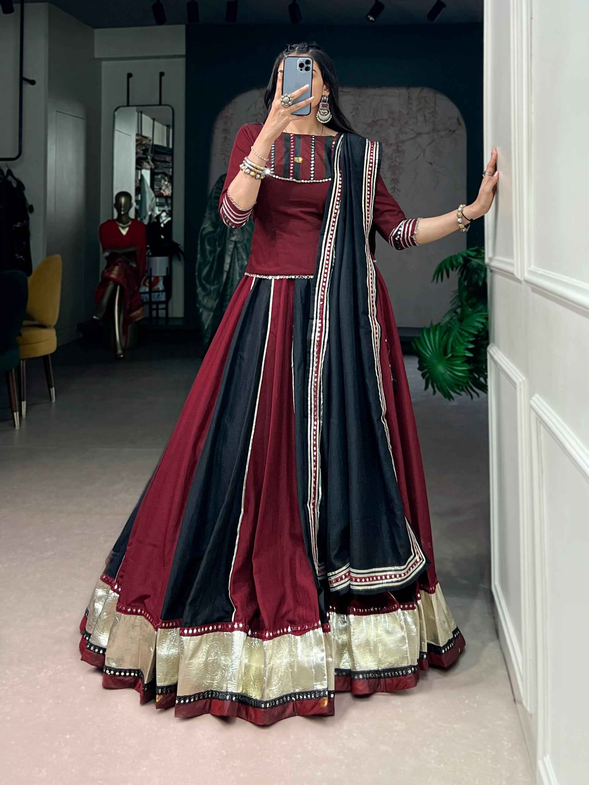 Multicolour Pure Chinon Silk Multi Coloured Navratri Lehenga Choli