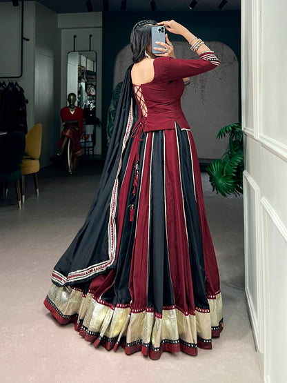 Multicolour Pure Chinon Silk Multi Coloured Navratri Lehenga Choli