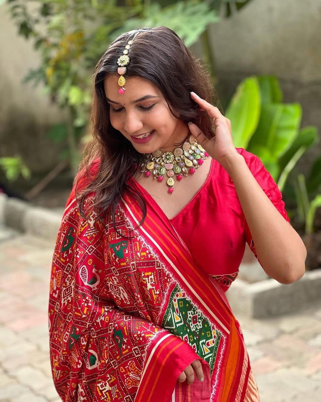 Red Pure Gajji Silk Bandhej Print With Lagadi Pallu Saree