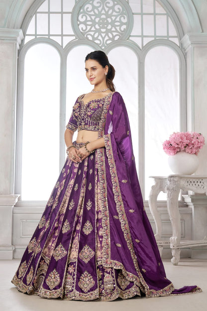 Purple Silk Lehenga Choli with Heavy Embroidery