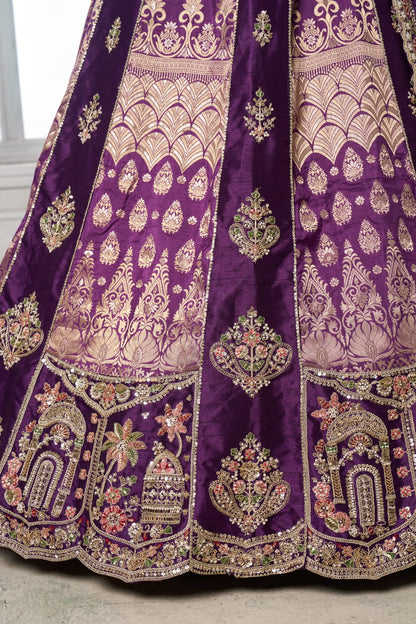 Purple Silk Lehenga Choli with Heavy Embroidery