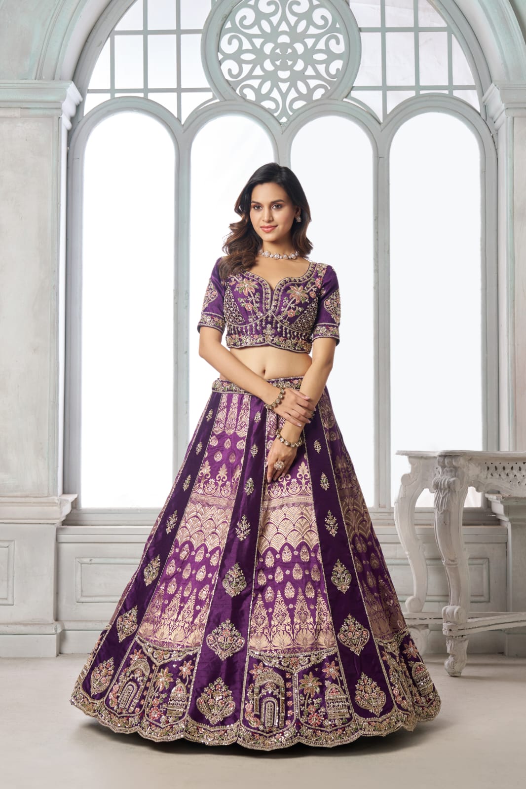 Purple Silk Lehenga Choli with Heavy Embroidery