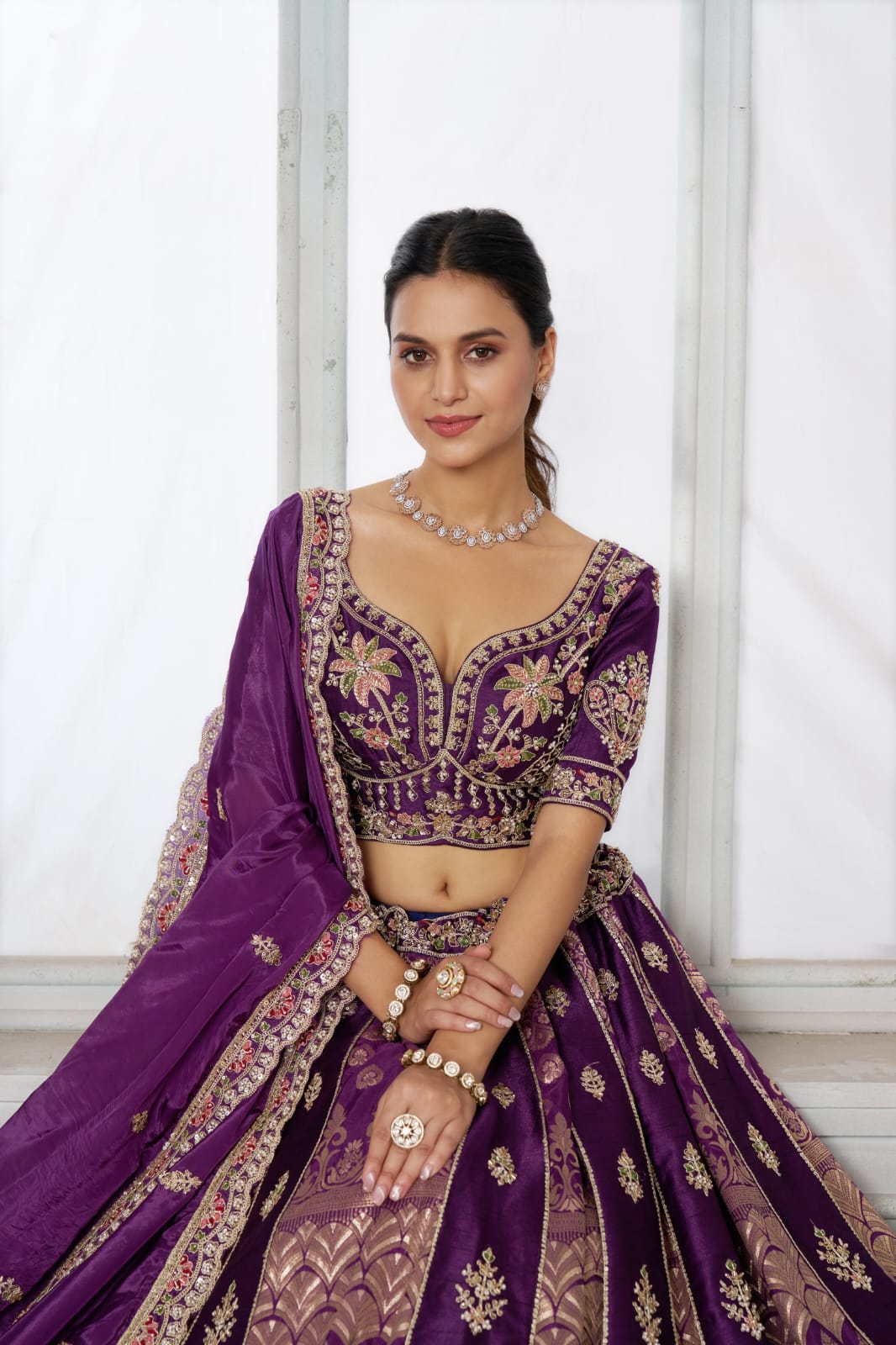 Purple Silk Lehenga Choli with Heavy Embroidery