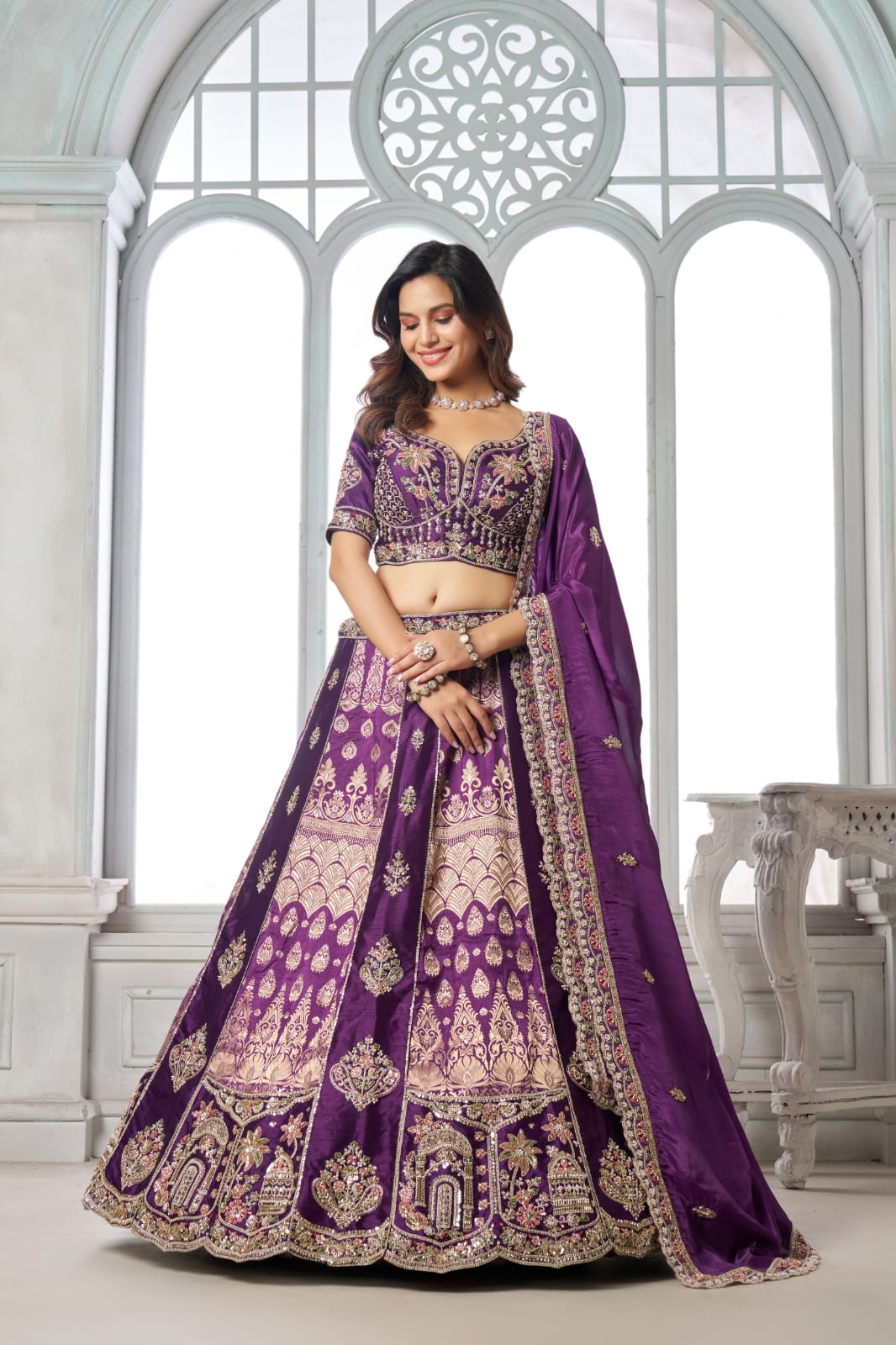Purple Silk Lehenga Choli with Heavy Embroidery